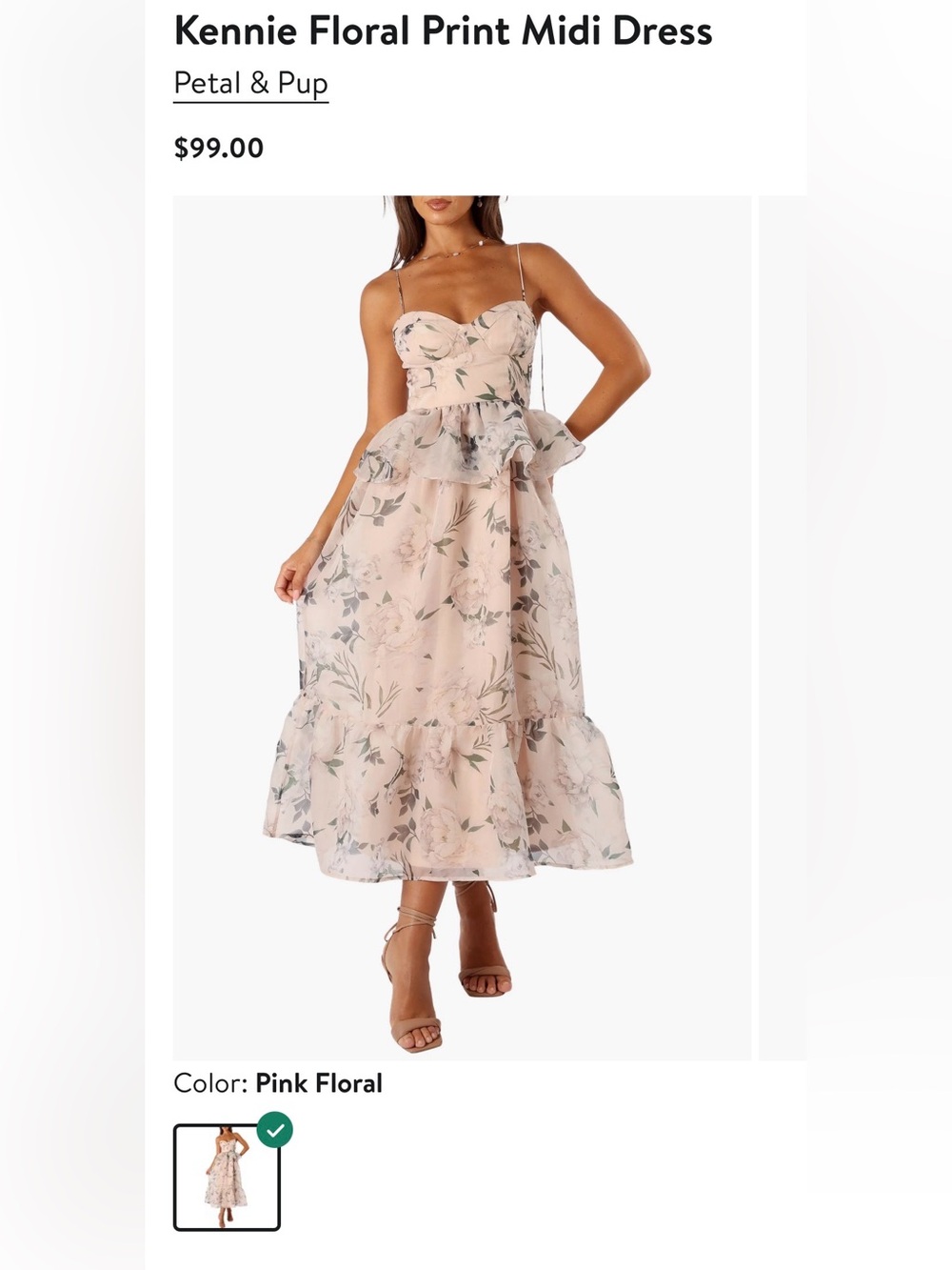 Petal & Pup Kennie Floral Print Midi Dress | Pink Floral | Size Small - Picture 4 of 12